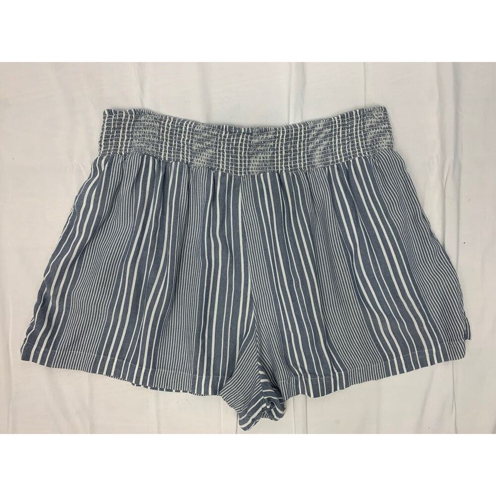 American Eagle Women's Elastic Waist Gray Blue Striped Shorts L Boho